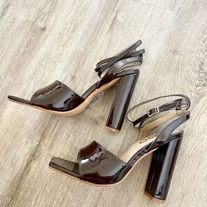 New EGO shiny brown leather strappy heels size 6